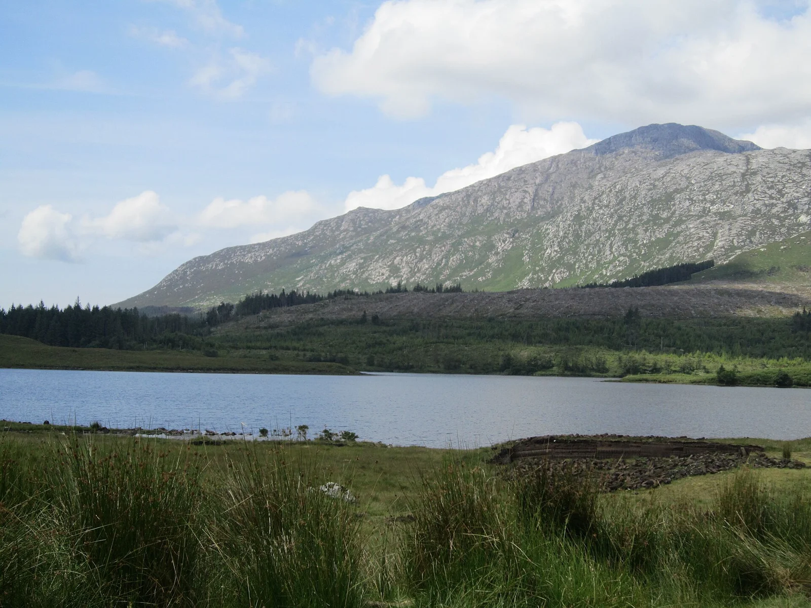 A lake and mountains beside the R344 in western Ireland